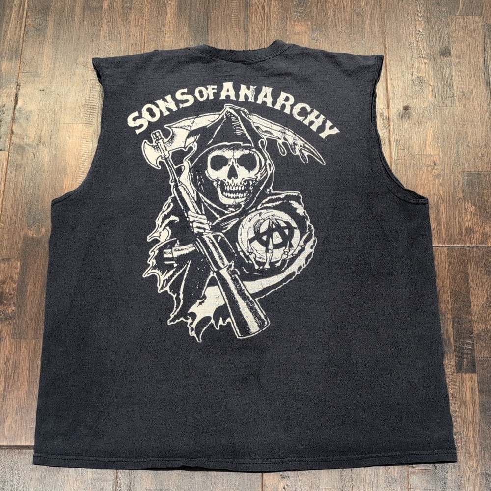 Sons of Anarchy Samcro Mens Large Black Sleeveless T-Shirt Grunge Biker Reaper